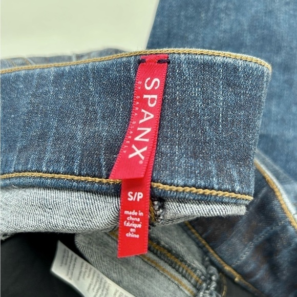 SPANX Jean-ish Leggings Skinny Jeans Distressed Released Raw Fray Hem Size Small - Picture 12 of 14